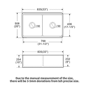 Double Bowl Sink Workstation 33" With Built In Work Surface And Accessories - White