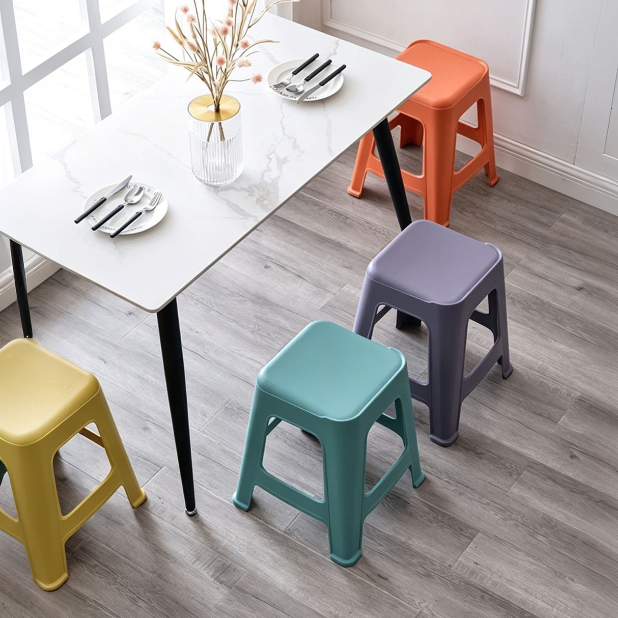 5 Pack Stackable Classroom Stools, 18.8" Height Colorful Nesting Plastic Stool