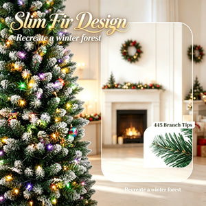 8ft Flocked Pencil Prelit Christmas Tree, Dual-Color