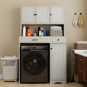 Over The Washer, Dryer And Robot Vacuum Storage Cabinet - Antique