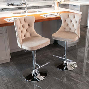 Swivel Barstools Adjusatble Seat Height From 25-33", Modern Upholstered Base Bar Stools With Backs Comfortable Tufted For Home Pub And Kitchen Island (Set of 2)