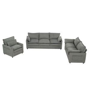 Modern Sofa Set With Double Layer Cushion And Side Storage Pockets