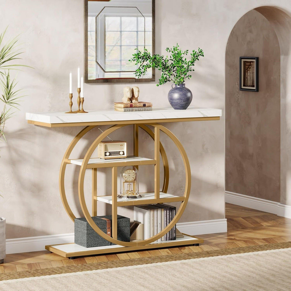 Console Table With 4-Tier Design For Living Hallway