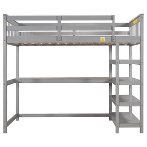 Loft Bed With Storage Shelves And Under Bed Desk