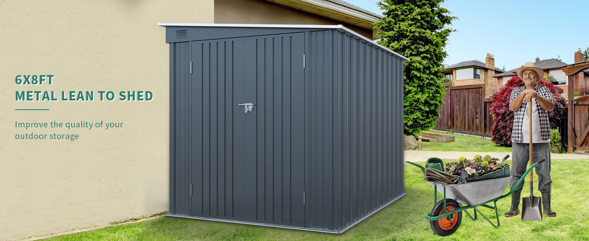 6x8FT Galvanized Steel Outdoor Storage Shed