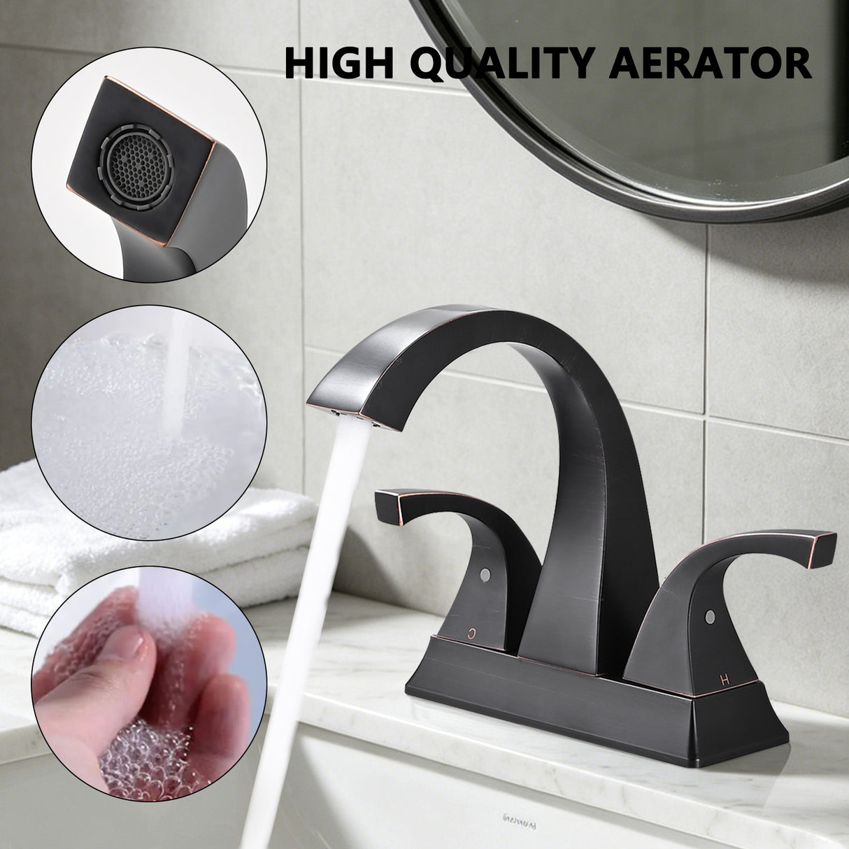 Two Handle 4 Inch Centerset Bathroom Sink Faucet with Pop-Up Drain, Oil Rubbed Bronze