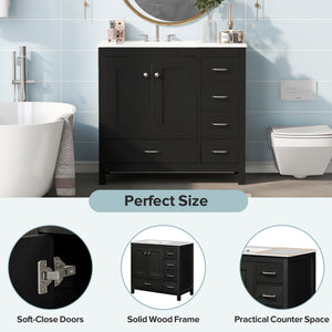 36" Black Bathroom Vanity with Ceramic Sink Combo