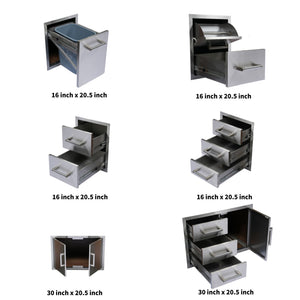 Built-In Outdoor Kitchen LPG Gas Grill 60000 Btu, Drop-In Ice Box With BBQ Tool Set - Silver