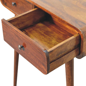 Solid Wood Chestnut Curved Hallway Table, 2-Drawers, Nordic Legs