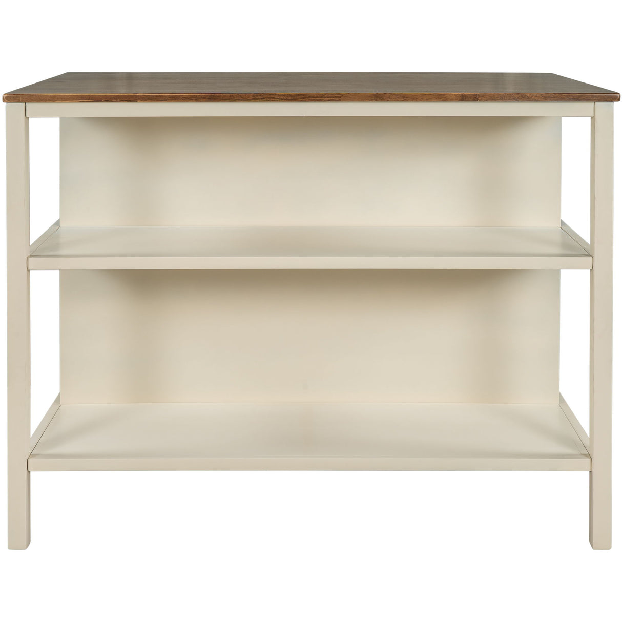 Rustic 3 Piece Stationary Kitchen Island Set With 2 Seatings, With 2 Open Shelves