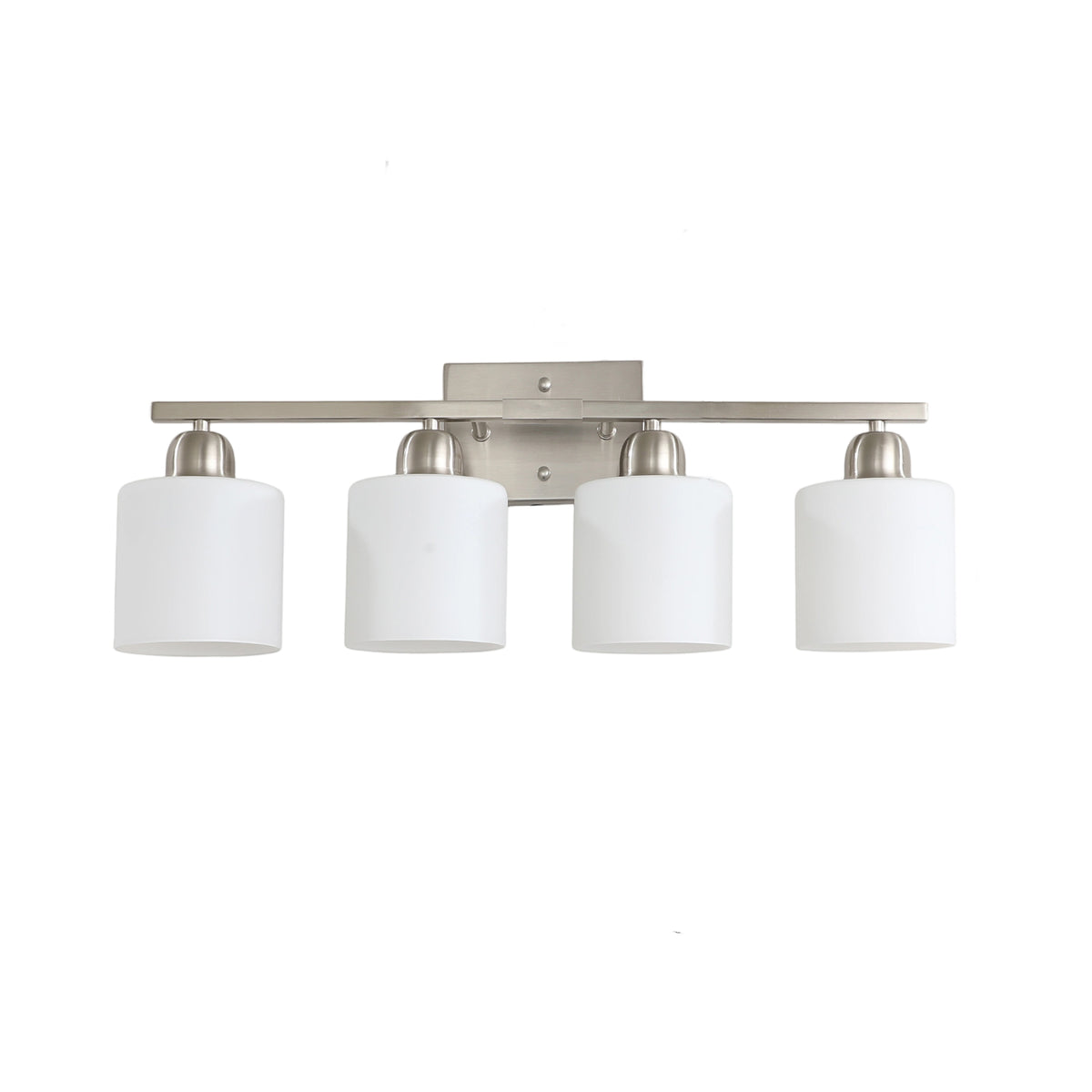 Modern 4-Light Bathroom Fixture with Nickel Finish and Milky