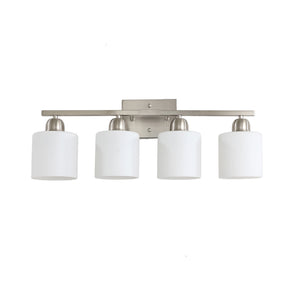 Modern 4-Light Bathroom Fixture with Nickel Finish and Milky