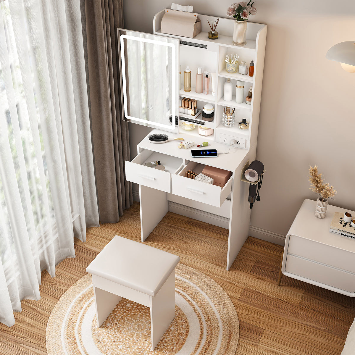Small Makeup Vanity Desk with Mirror & LED Lights