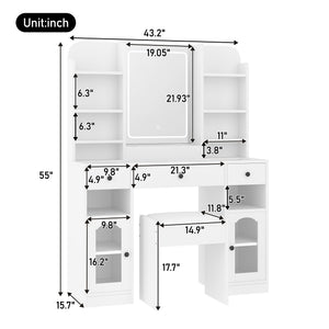 43.2" Vanity Desk with LED Mirror and Lights