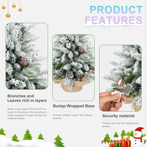 3FT Flocked Tabletop Christmas Tree with Pine Cones