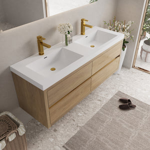 60" Wall-Mounted Bathroom Vanity with Double Sinks