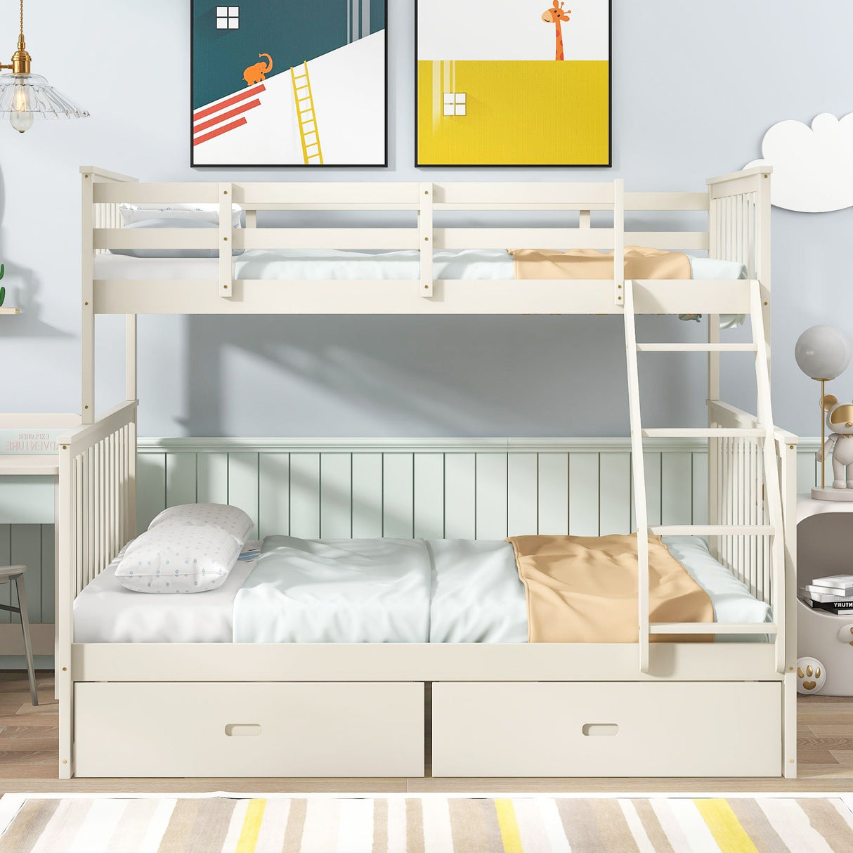 Bunk Bed With Ladder, And Safety Guard Rails