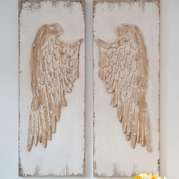 Feather Wing Wall Panels With Distressed, Rectangle Hanging Wall Art (Set of 2) - Multicolor