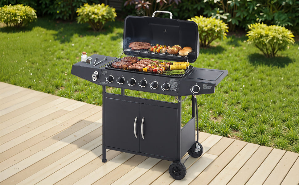 6 Burner Propane Gas BBQ Grill with Side Burner