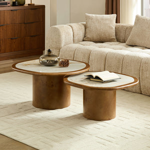 Irregular Coffee Table Set - 2pcs Burl Wood Veneer