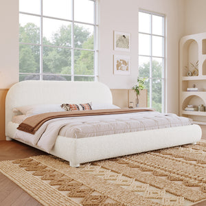 Cream Style Fabric Upholstered Bed, Simple Modern Bedroom King
