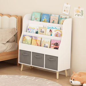 Bookshelf With 3 Bins, Storage Shelf For Toys And Books