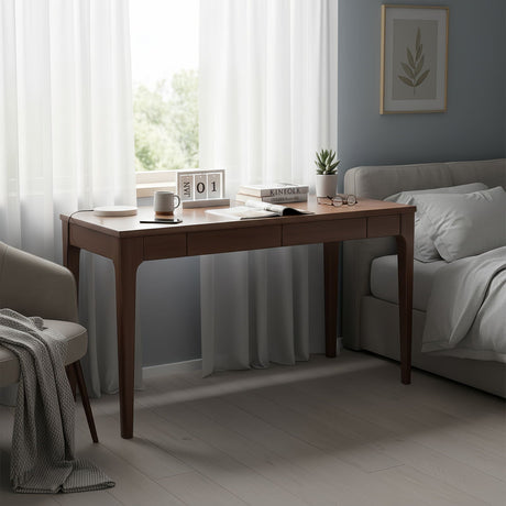 Desk With Drawers, Smooth Edge Design - Walnut