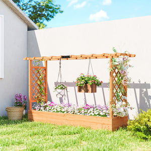 Wood Raised Garden Bed with Trellis - Large Outdoor Planter Box