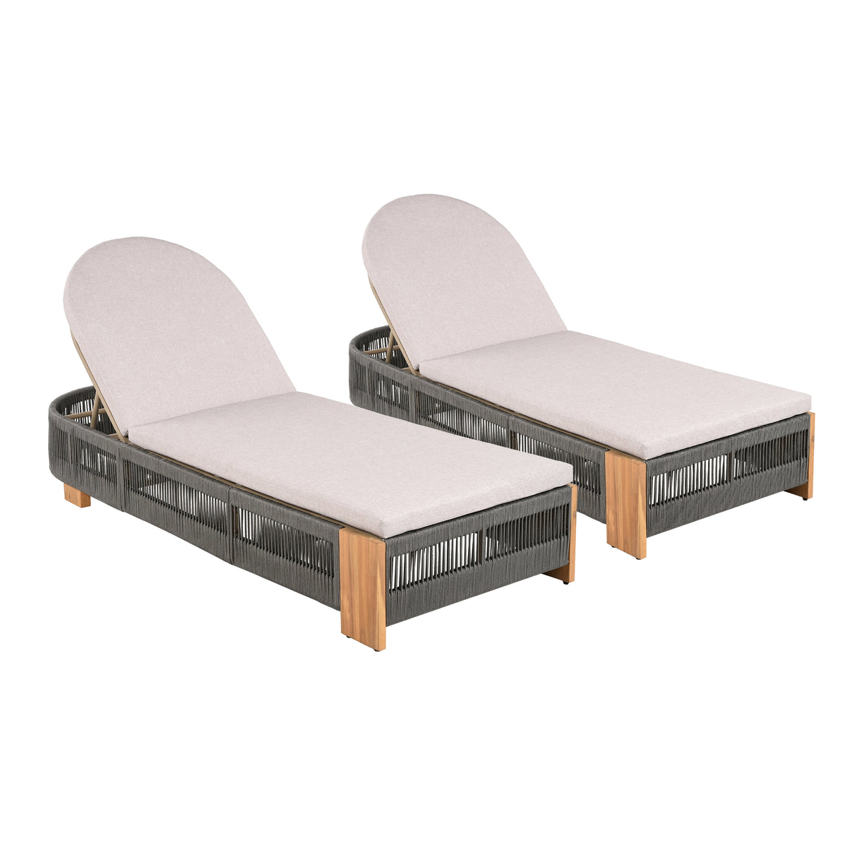 Outdoor Acacia Wood Patio Adjustable Lounge Chair Set of 2