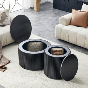 2-Piece Nesting Coffee Table Set, Roman Column Design MDF Round Tables with Built-in Storage