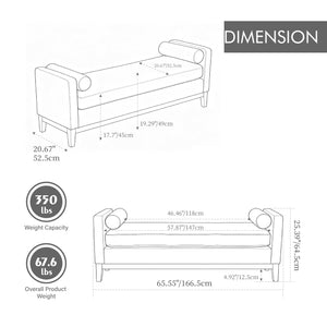 65.5"W Upholstered End of Bed Bench with Weathered Finish
