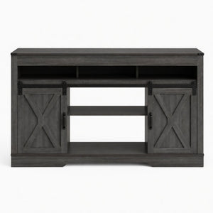 Farmhouse TV Stand With Sliding Barn Doors & Adjustable Storage