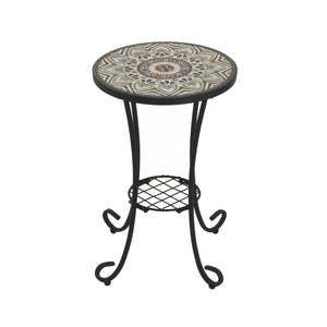 Patio Side Table with Shelf, Brown and Black