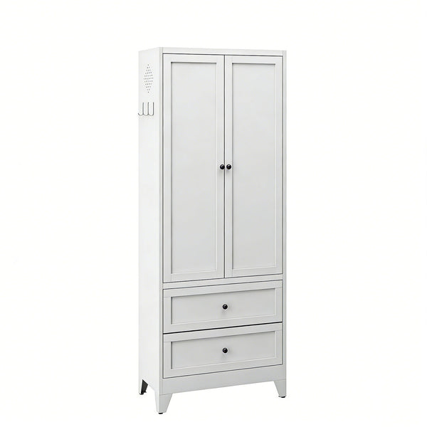 Pantry Cabinet With 2 Drawers, Freestanding Kitchen Storage Cabinet With Adjustable Shelves, Heavy-Duty Organizer For Spices, Dishware, Small Appliances - White
