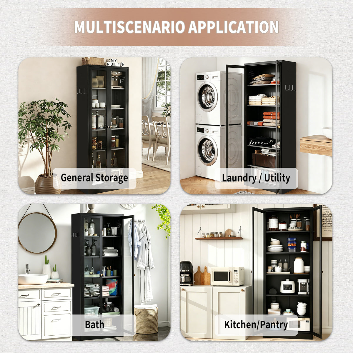 Metal Kitchen Pantry Cabinet with 5 Adjustable Shelves - Steel