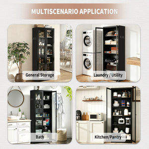 Metal Kitchen Pantry Cabinet with 5 Adjustable Shelves - Steel