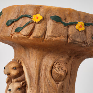 Squirrel Tree Stump Stool Garden Statue with Durable Magnesium Oxide – Brown