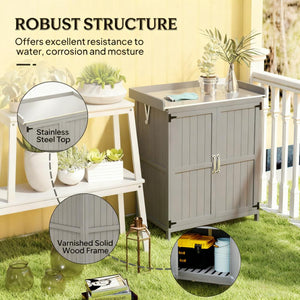 Wooden Potting Bench with 2 Doors and Outdoor Storage Cabinet