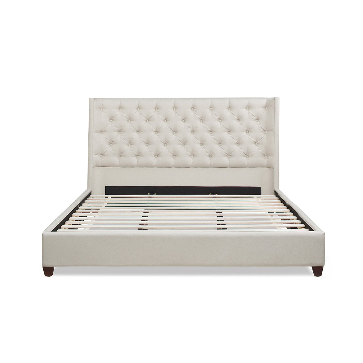 Manhattan Shelter King Platform Bed Frame, Light Beige Linen