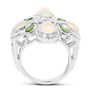 2.97 Carat Genuine Ethiopian Opal And Chrome Diopside .925 Sterling Silver Ring