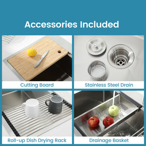 Stainless Steel Kitchen Sink, 33”x22” Single Bowl, Overmount, Brushed Finish