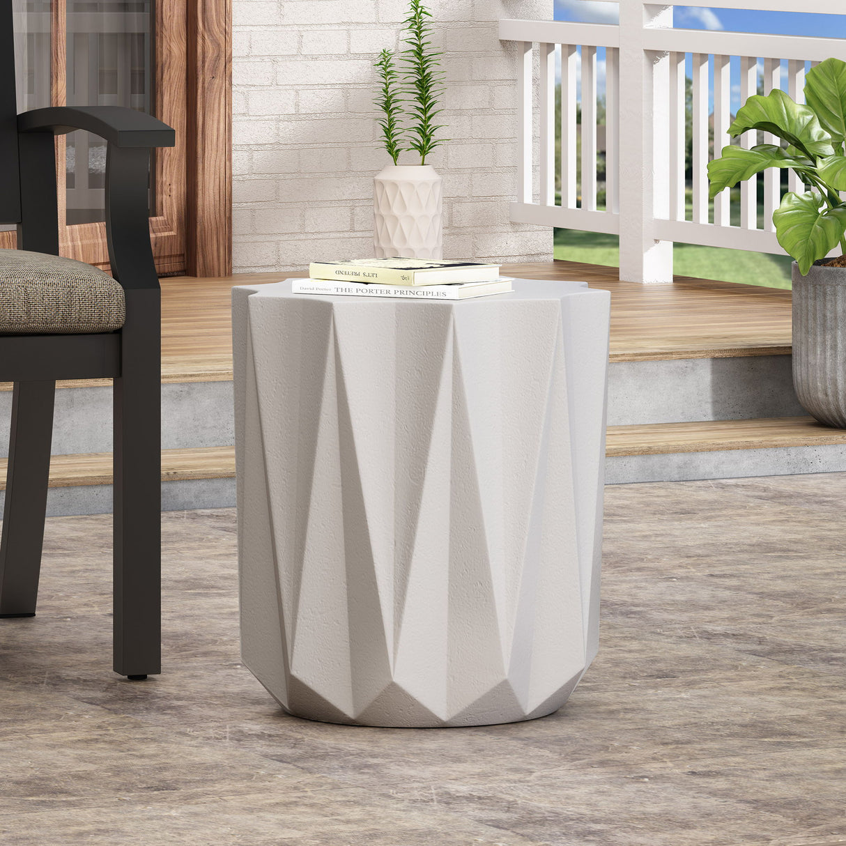 Outdoor Lightweight Concrete Side Table - Antique White - Best Buy Furniture