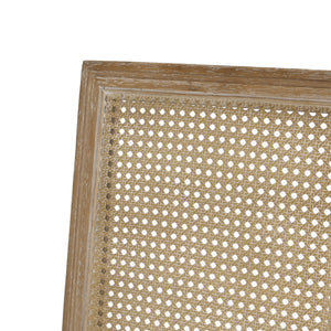 French Country Dining Chair With Rectangular Cane Backrest And Smooth Upholstered Seating