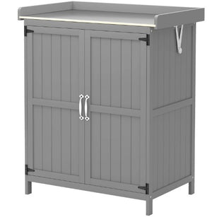 Wooden Potting Bench with 2 Doors and Outdoor Storage Cabinet