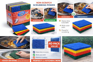 Non-Scratch Scouring Pads, Heavy Duty Dish Scrubber, Multi-Color, 4x6 Inch, 40 Pack, Reusable Kitchen Scrub Pads for Dishes and Grills