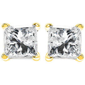IGI Certified 14K Yellow Gold 1/4 Cttw Princess-Cut Diamond Solitaire Stud Earrings