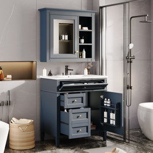 Bathroom Vanity With Medicine Cabinet, Royal Mirror Cabinet, Modern Bathroom Storage Cabinet With 2 Soft Closing Doors And 4 Drawers