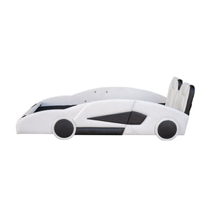 Race Car Shaped Twin Platform Bed With Wheels, Pine Wood Construction