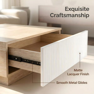 Modern Faux Travertine Coffee Table with 2 Drawers