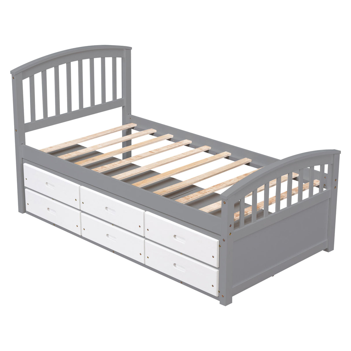 Platform Storage Bed Solid Wood Bed With 6 Drawers